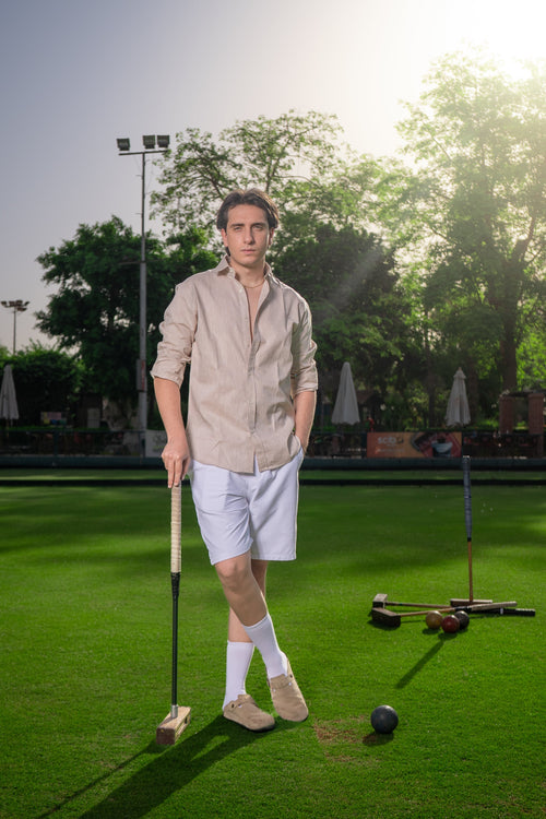 Sand Linen and White Shorts