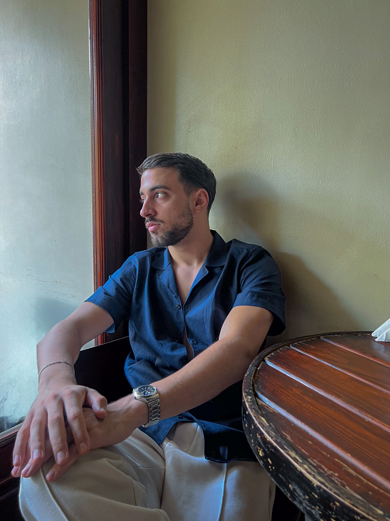 Navy Half-Sleeve Linen Shirt